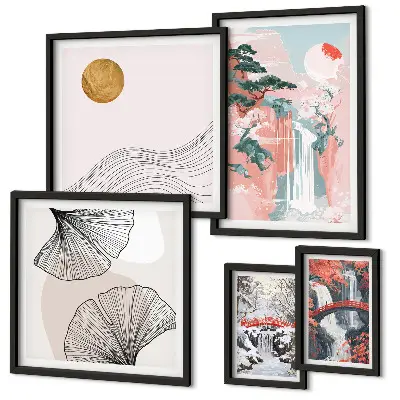 Wanddecoratie compositie met watervallandschappen van Japan
