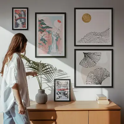 Wanddecoratie compositie met watervallandschappen van Japan