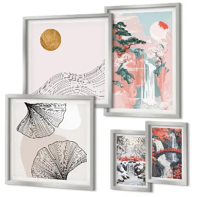 Wanddecoratie compositie met watervallandschappen van Japan