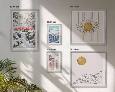 Gallery wall met landschappen, watervallen en bruggen in Japan