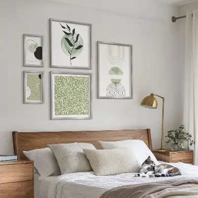 Set van moderne schilderijen met abstracte geometrische planten