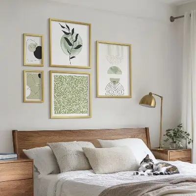 Set van moderne schilderijen met abstracte geometrische planten