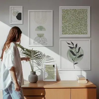 Set van moderne schilderijen met abstracte geometrische planten