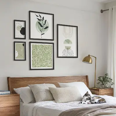 Set van moderne schilderijen met abstracte geometrische planten