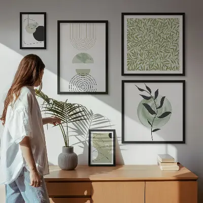 Set van moderne schilderijen met abstracte geometrische planten