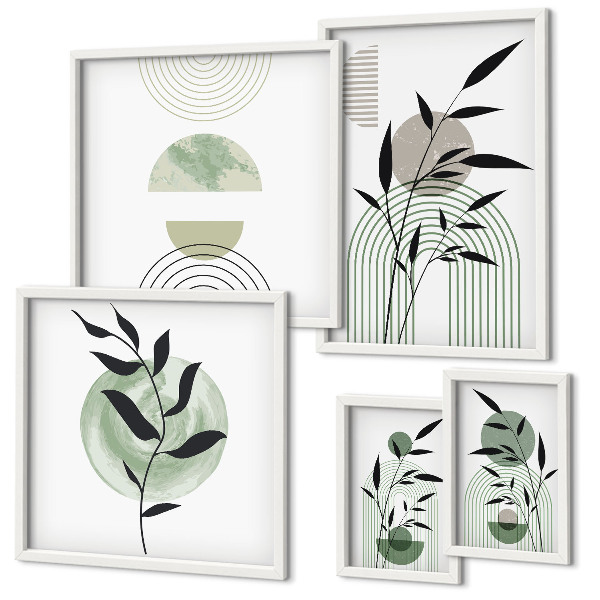 Wanddecoratie compositie Stijlvolle plantafbeeldingen