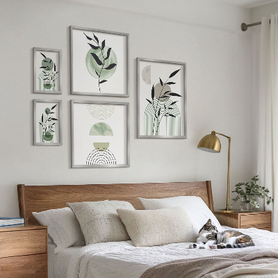 Wanddecoratie compositie Stijlvolle plantafbeeldingen