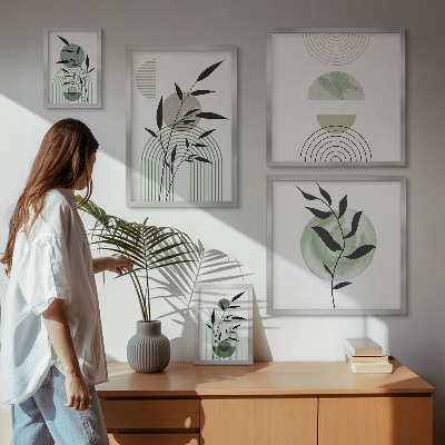 Wanddecoratie compositie Stijlvolle plantafbeeldingen