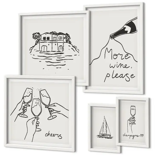 Wanddecoratie compositie Stijlvolle illustraties voor een wijntoast