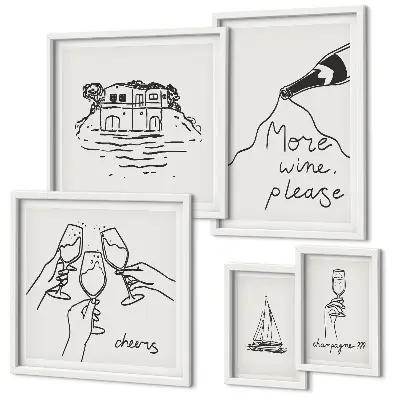 Wanddecoratie compositie Stijlvolle illustraties voor een wijntoast