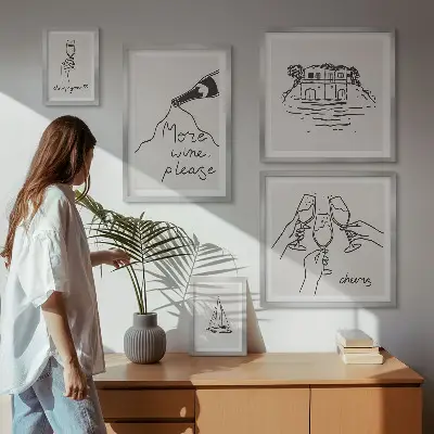 Wanddecoratie compositie Stijlvolle illustraties voor een wijntoast