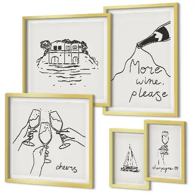 Wanddecoratie compositie Stijlvolle illustraties voor een wijntoast