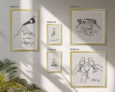 Wanddecoratie compositie Stijlvolle illustraties voor een wijntoast