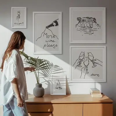 Wanddecoratie compositie Stijlvolle illustraties voor een wijntoast