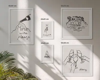 Wanddecoratie compositie Stijlvolle illustraties voor een wijntoast