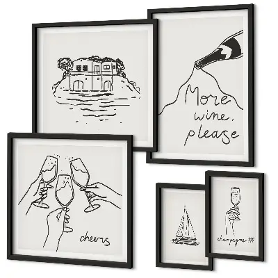 Wanddecoratie compositie Stijlvolle illustraties voor een wijntoast