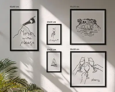 Wanddecoratie compositie Stijlvolle illustraties voor een wijntoast