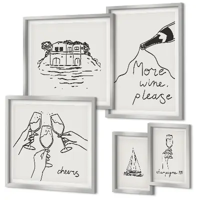 Wanddecoratie compositie Stijlvolle illustraties voor een wijntoast