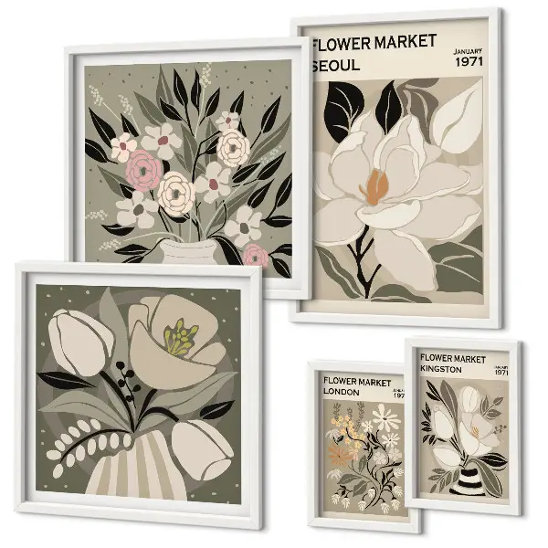 Gallery wall met bloemenpatronen uit Londen en Seoul