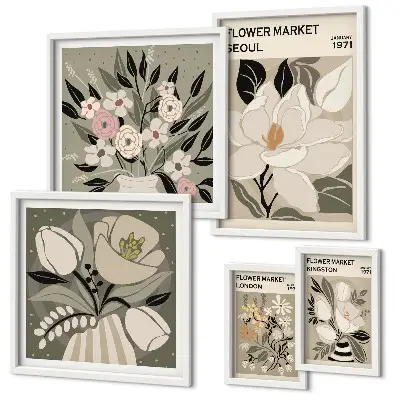 Gallery wall met bloemenpatronen uit Londen en Seoul