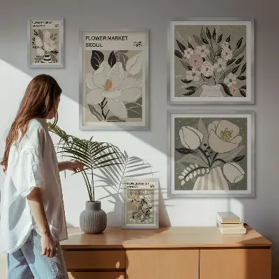 Gallery wall met bloemenpatronen uit Londen en Seoul