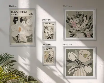 Gallery wall met bloemenpatronen uit Londen en Seoul