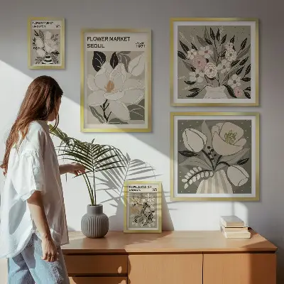 Gallery wall met bloemenpatronen uit Londen en Seoul