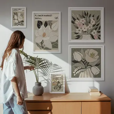 Gallery wall met bloemenpatronen uit Londen en Seoul