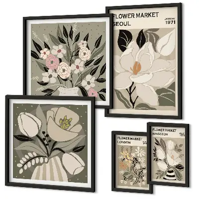 Gallery wall met bloemenpatronen uit Londen en Seoul