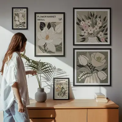 Gallery wall met bloemenpatronen uit Londen en Seoul