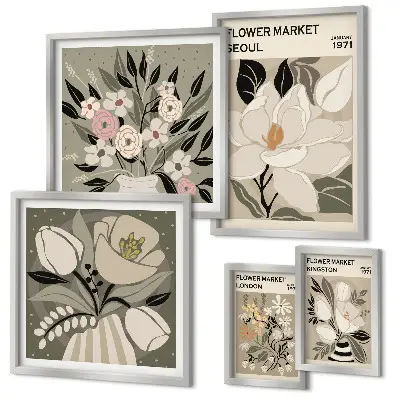 Gallery wall met bloemenpatronen uit Londen en Seoul