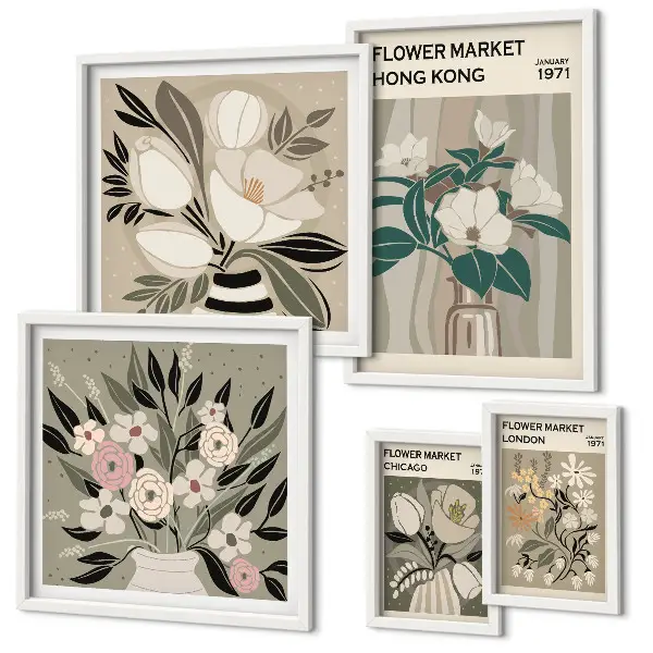 Moderne schilderijen set met retro vintage bloemenmarkt design