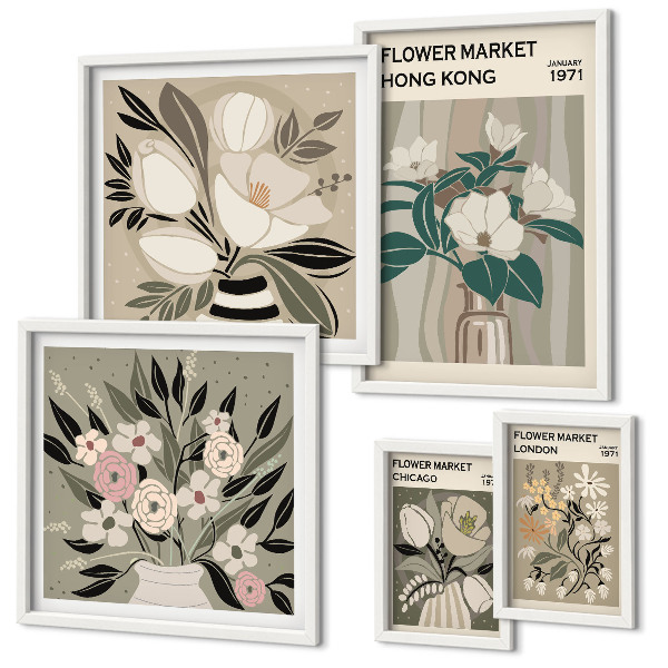Moderne schilderijen set Retro vintage bloemenmarkt