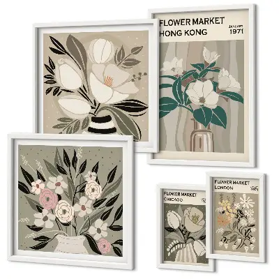 Moderne schilderijen set met retro vintage bloemenmarkt design