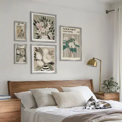 Moderne schilderijen set met retro vintage bloemenmarkt design