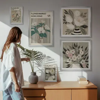 Moderne schilderijen set met retro vintage bloemenmarkt design
