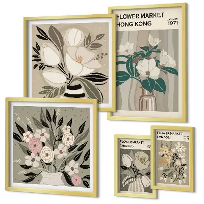 Moderne schilderijen set met retro vintage bloemenmarkt design