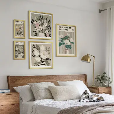 Moderne schilderijen set met retro vintage bloemenmarkt design