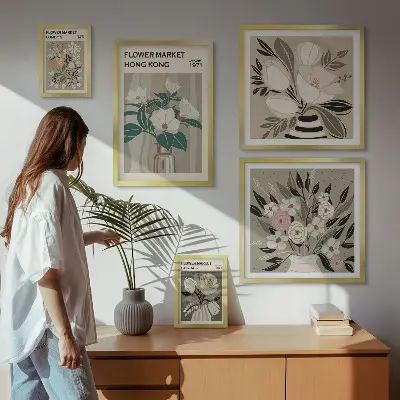 Moderne schilderijen set met retro vintage bloemenmarkt design