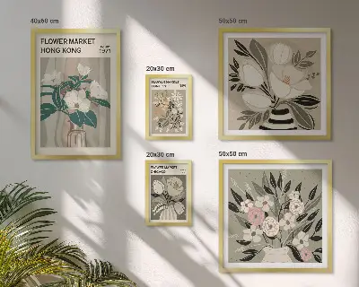 Moderne schilderijen set met retro vintage bloemenmarkt design