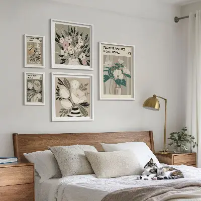 Moderne schilderijen set met retro vintage bloemenmarkt design
