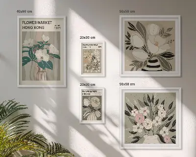 Moderne schilderijen set met retro vintage bloemenmarkt design