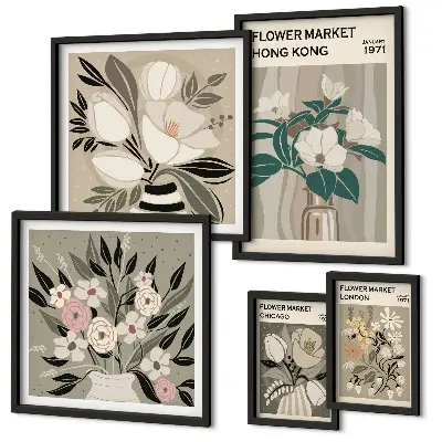 Moderne schilderijen set met retro vintage bloemenmarkt design
