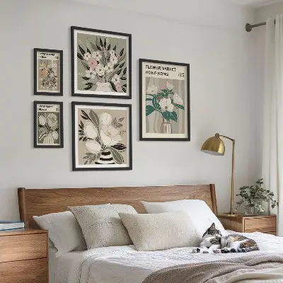Moderne schilderijen set met retro vintage bloemenmarkt design