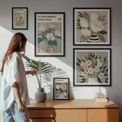 Moderne schilderijen set met retro vintage bloemenmarkt design