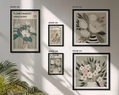 Moderne schilderijen set met retro vintage bloemenmarkt design