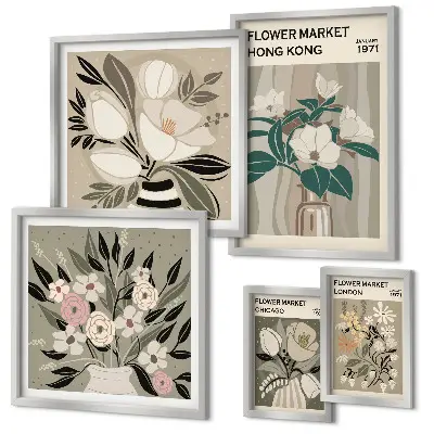 Moderne schilderijen set met retro vintage bloemenmarkt design