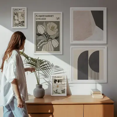 Stijlvolle bloemarrangementen galerijwand