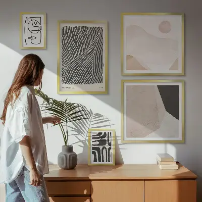 Wanddecoratie compositie minimalistische abstracte aardpatronen