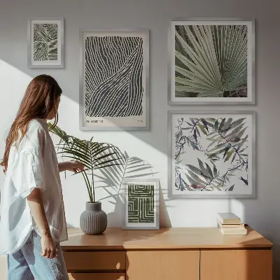 Set van moderne schilderijen met minimalistische patronen van planten